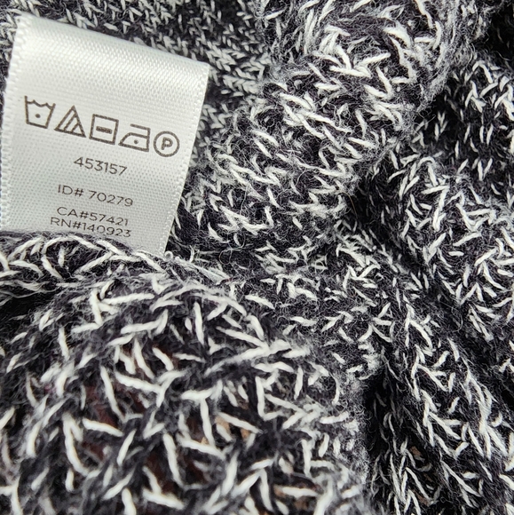 Loft Bow Statement Sleeve Sweater Cotton Round Neck Marled Black Knit Large - Picture 12 of 14